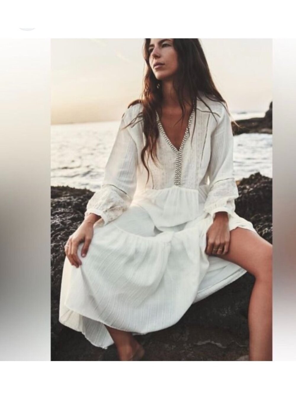 zara embroidered maxi dress with braided v-neckilne